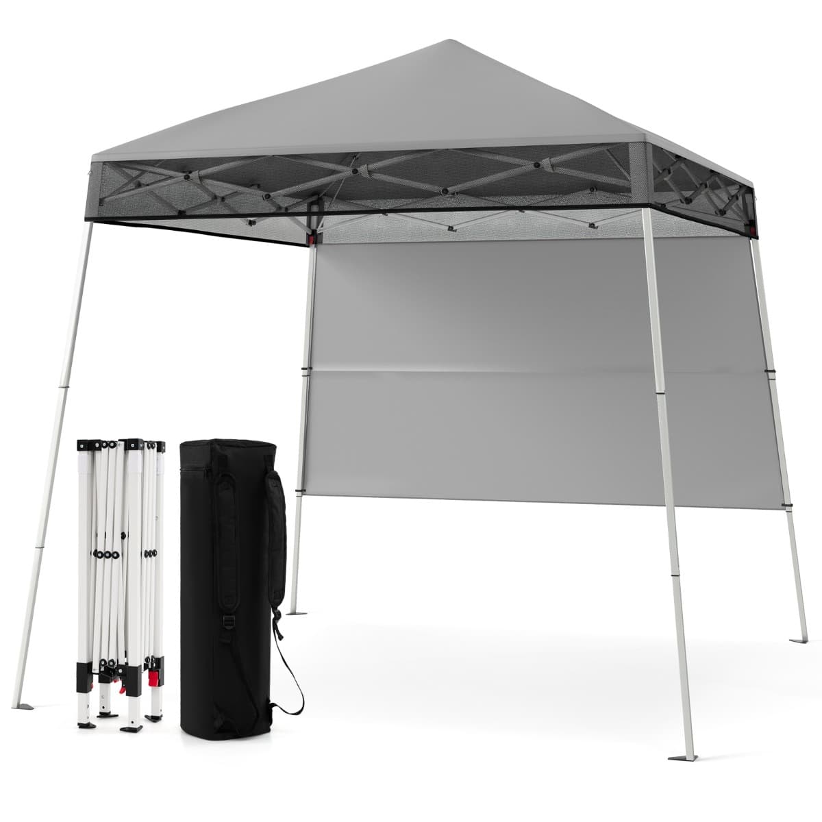 Costway234x234CM Tente Tonnelle Pop-up avec Panneau Latéral Abri de Gazebo Pliant à Montage Facile en Extérieur avec Pieds Inclinés Réglables Gris
