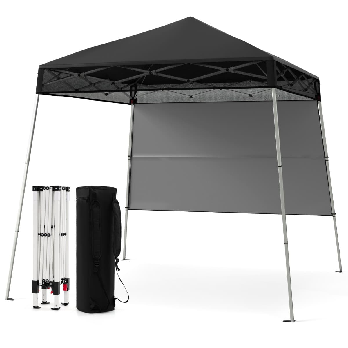 Costway234x234CM Tente Tonnelle Pop-up avec Panneau Latéral Abri de Gazebo Pliant à Montage Facile en Extérieur avec Pieds Inclinés Réglables Noir