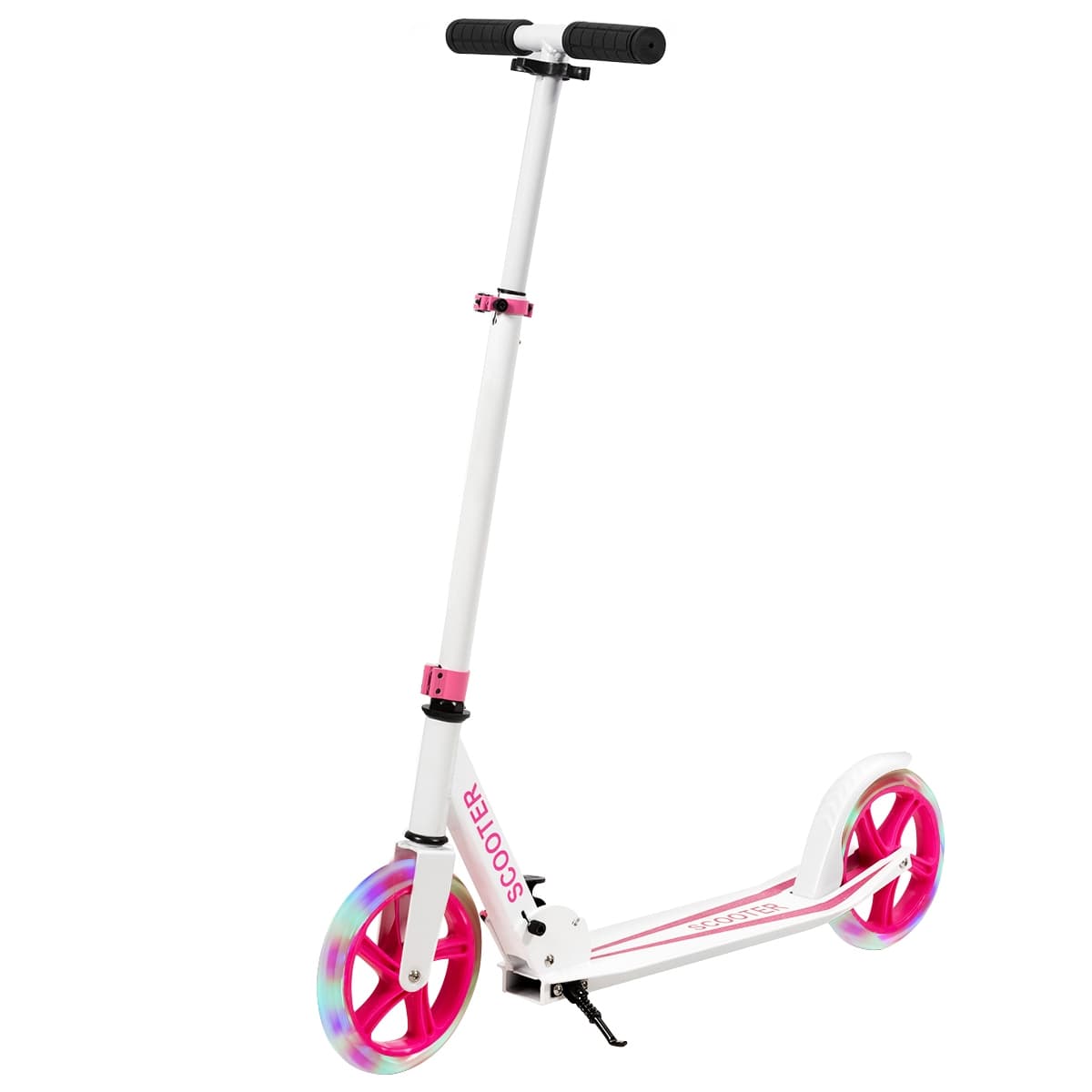 CostwayTrottinette Enfant Pliable avec 2 Roues Clignotantes&Guidon Réglable Trottinette Freestyle avec Plateforme Antidérapante Charge 110kg Rose