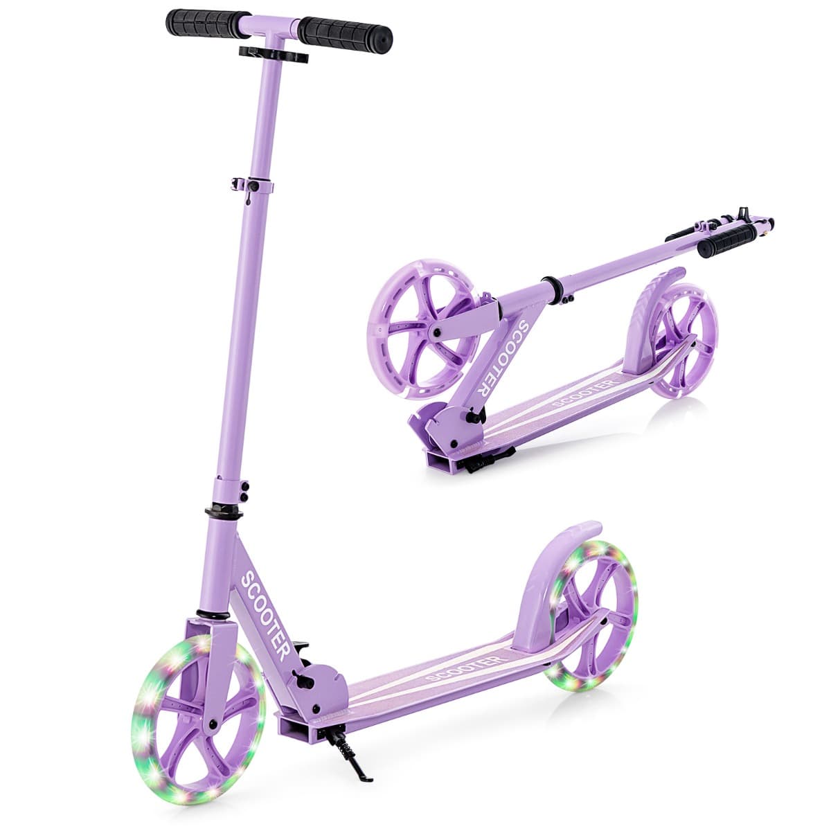 CostwayTrottinette Enfant Pliable avec 2 Roues Clignotantes&Guidon Réglable Trottinette Freestyle avec Plateforme Antidérapante Charge 110kg Violet