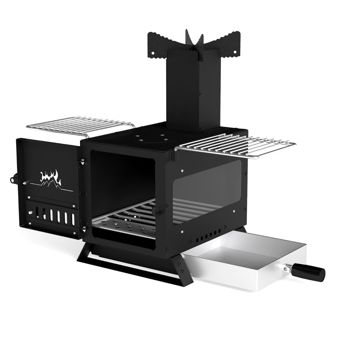 CostwayPoêle à Bois Portable Mini-brûleur avec Grille Poêle et 2 Grilles Poêle à Bois D'extérieur avec Vitre pour Camping Pique-nique Pêche Noir